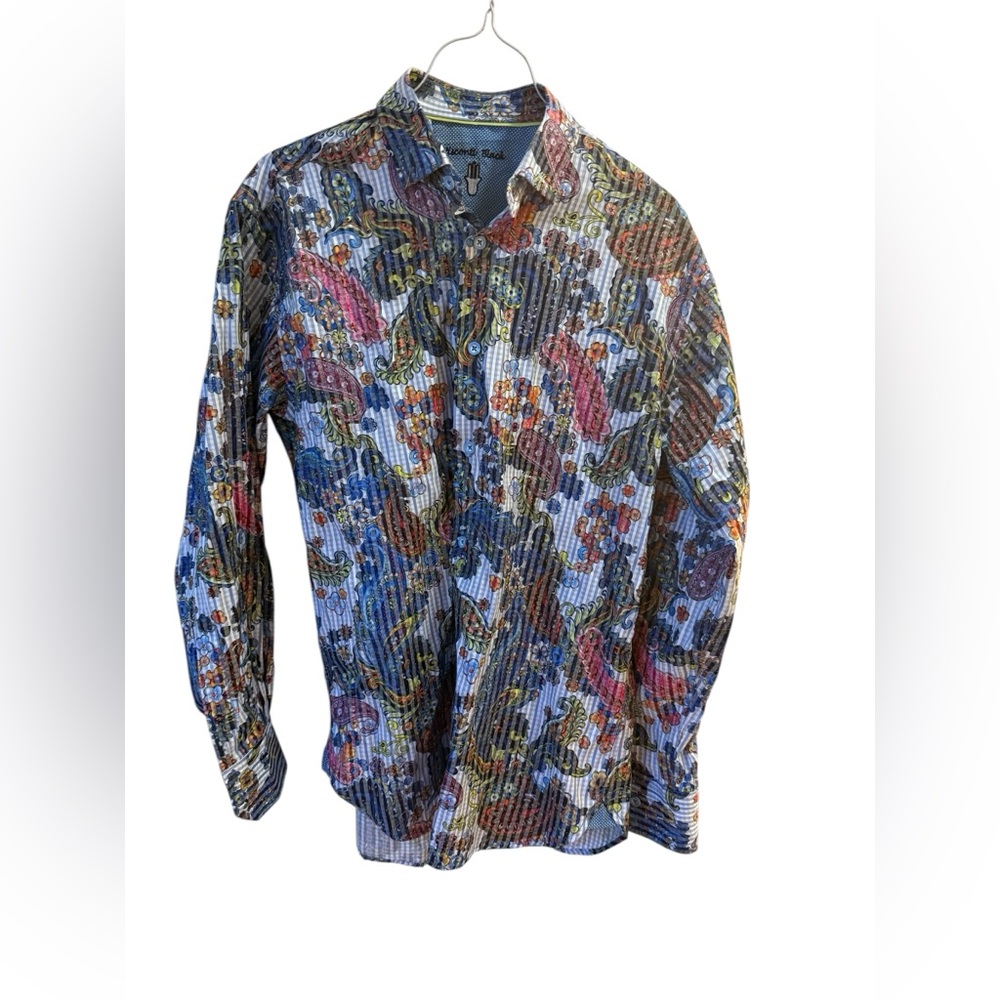 LUCHIANO VISCONTI Black Paisley Men’s Long Sleeve Casual Button Down Shirt Small